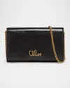 Chloé Iconic Flap Wallet On Chain In Shiny Calfskin In Black
