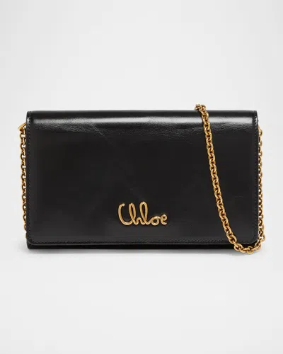 CHLOÉ ICONIC FLAP WALLET ON CHAIN IN SHINY CALFSKIN