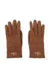 Chloé Iconic Logo Leather Gloves In Brown