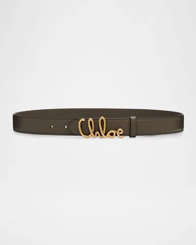 Chloé Iconic Leather Belt In Green