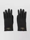 Chloé Iconic Leather Gloves Embroidered Logo In Black