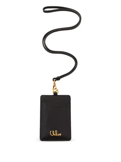 Chloé Iconic Leather-plaque Cardholder In Black