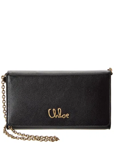 Chloé Chloe Iconic Leather Wallet On Chain In Black