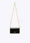 Chloé Iconic Logo Chain Clutch In Patent Leather In Black