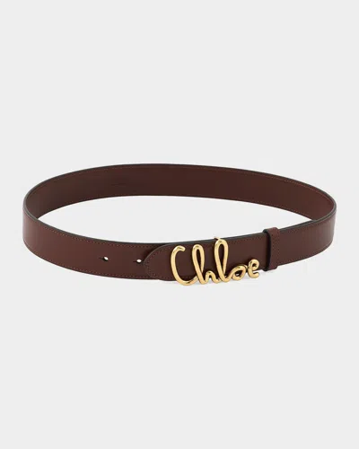 Chloé Iconic Logo Leather Belt In Brown