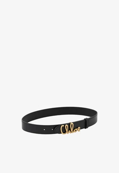 Chloé Iconic Logo Leather Belt In Black