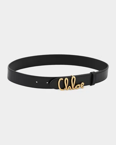 Chloé Iconic Logo Leather Belt In Black