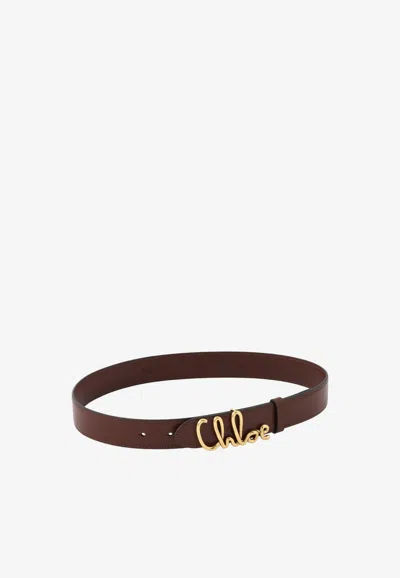 Chloé Iconic Logo Leather Belt In Brown