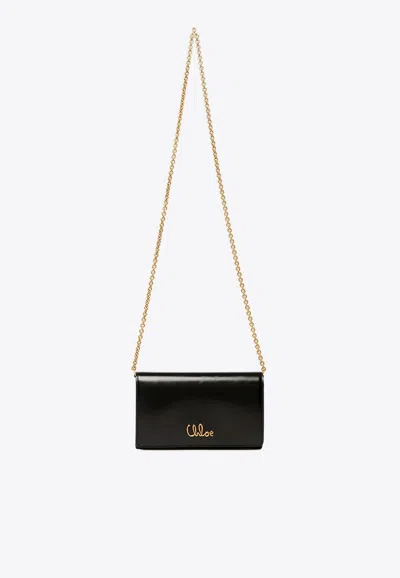 CHLOÉ ICONIC LOGO LEATHER CHAIN CLUTCH