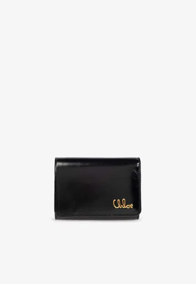 Chloé Iconic Logo Tri-fold Leather Wallet In Black