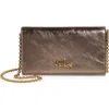 Chloé Iconic Metallic Leather Wallet On A Chain In 074 Shiny Grey