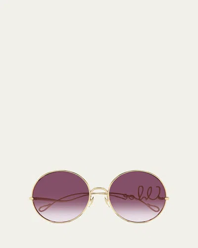 Chloé Iconic Round Metal Sunglasses In Gold