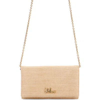 Chloé Iconic Script Raffia Texture Wallet On A Chain In Neutral