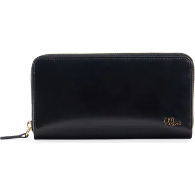 Chloé Iconic Shiny Leather Zip Long Wallet In Black