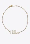 Chloé Vintage Gold Necklace With Cursive Name Pendant And Delicate Chain In Gold