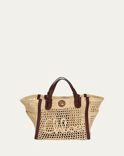 Chloé Iconic Small Crochet Raffia Tote Bag In Hot Sand