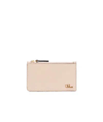 Chloé Iconic Logo Leather Cardholder In Pink