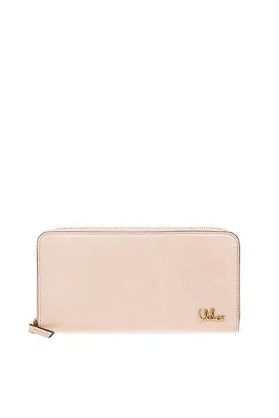 Chloé Mini  Iconic Shiny Leather Trifold Wallet In Beige