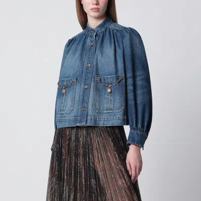 Chloé Indigo Blue Gathered Denim Jacket