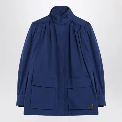 Chloé High-neck Utilitarian Jacket In Cotton Canvas In Blue