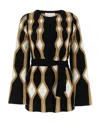 Chloé Renaissance Intarsia Cardigan With Self-tie Belt In Black
