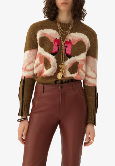 CHLOÉ INTARSIA KNIT WOOL SWAN SWEATER