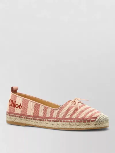 Chloé Isla Ballerina Espadrilles Striped Canvas Knot In Pink