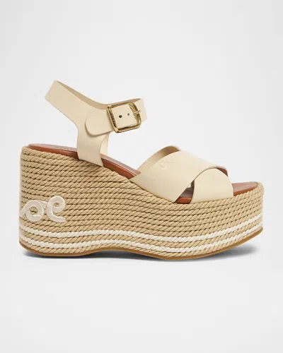 Chloé Isla Leather Espadrille Wedge Sandals In Neutral