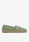 Chloé Isla Leather-trimmed Crochet Espadrilles In Green