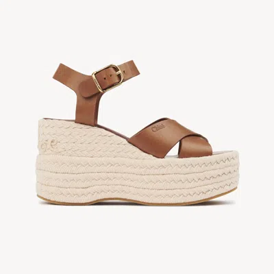 Chloé Isla Wedge Espadrille Brown Size 7 100% Calf-skin Leather