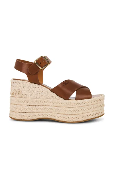 Chloé Isla Leather Platform Wedge Sandals In Brown