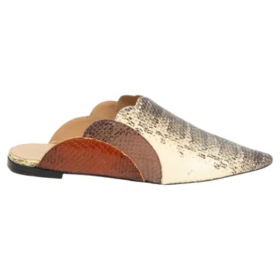 Pre-owned Chloé Chloe Ivory & Brown Leather Faux Python Lauren Pointy Mules Sandals Shoes 37 In White