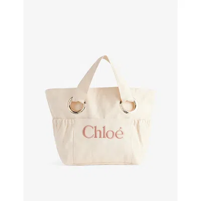 Chloé Kids' Ivory Basket Brand-embroidery Cotton Tote Bag In White