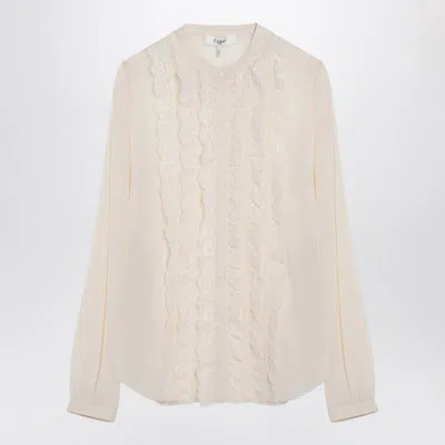 Chloé Silk Blouse With Ruffles In Beige