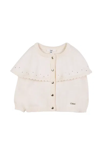 Chloé Ivory Cardigan For Baby Girl With Logo In White