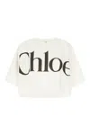 Chloé White Cropped T-shirt With Logo Lettering Print In Cotton Woman