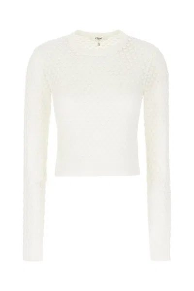 Chloé Ivory Cotton Sweater In Bianco