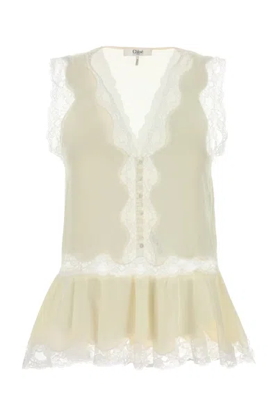 Chloé Chloe Ivory Crepe Top In White