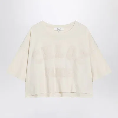 Chloé Ivory Cropped T-shirt With Logo In Blanco