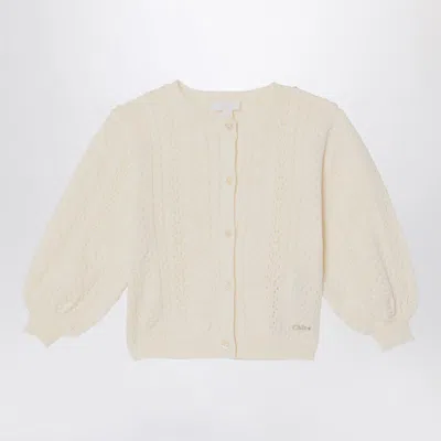 Chloé Ivory Embroidered Cotton And Wool Cardigan In White