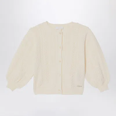 Chloé Ivory Embroidered Cotton And Wool Cardigan In White