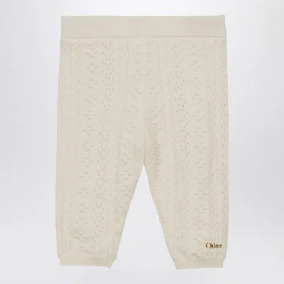 CHLOÉ IVORY EMBROIDERED COTTON AND WOOL LEGGING