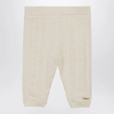 Chloé Ivory Embroidered Cotton And Wool Legging In White