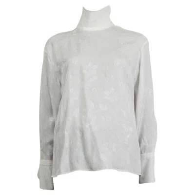Pre-owned Chloé Chloe Ivory Floral Jacquard Zip Turtleneck Blouse Shirt 36 Xs In White