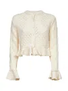 Chloé Ivory Knit Ruffled Logo Cardigan