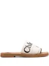Chloé Ivory Linen Woody Slippers In Neutral