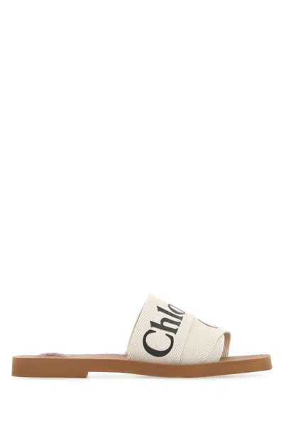 Chloé Ivory Linen Woody Slippers In White