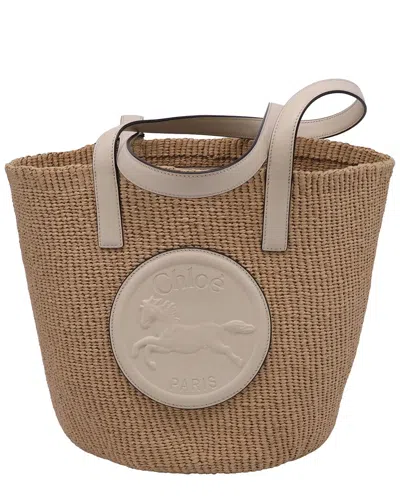Chloé Ivory Paper Large Horse Medal Basket Tote (authentic Pre-loved)