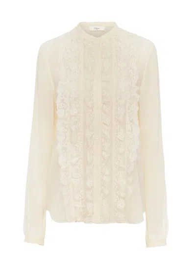 Chloé Ivory Silk Blouse With Ruffles In White