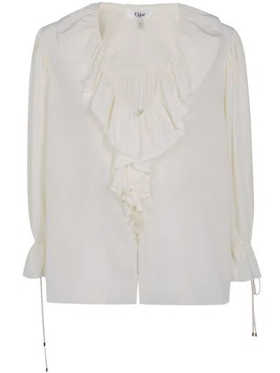 Chloé V Neck Classic Shirt In Neutral